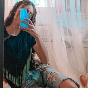 Flounce string turquoise loose top